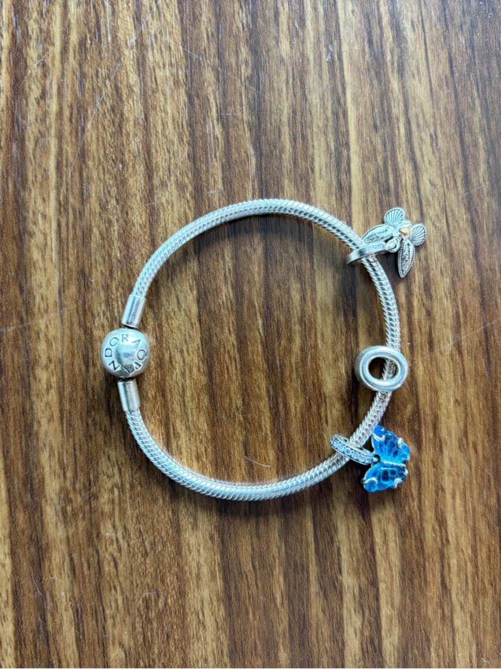 Pandora Silver Bracelet with Blue Enamel Butterfly Charms and Spacer - Picture 2 of 2